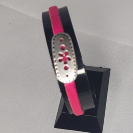 BRACELET FEMME CUIR ROSE FLUO