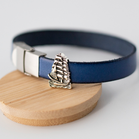 BRACELET HOMMES CUIR BLEU DUR