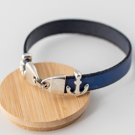 BRACELET HOMMES CUIR BLEU DUR